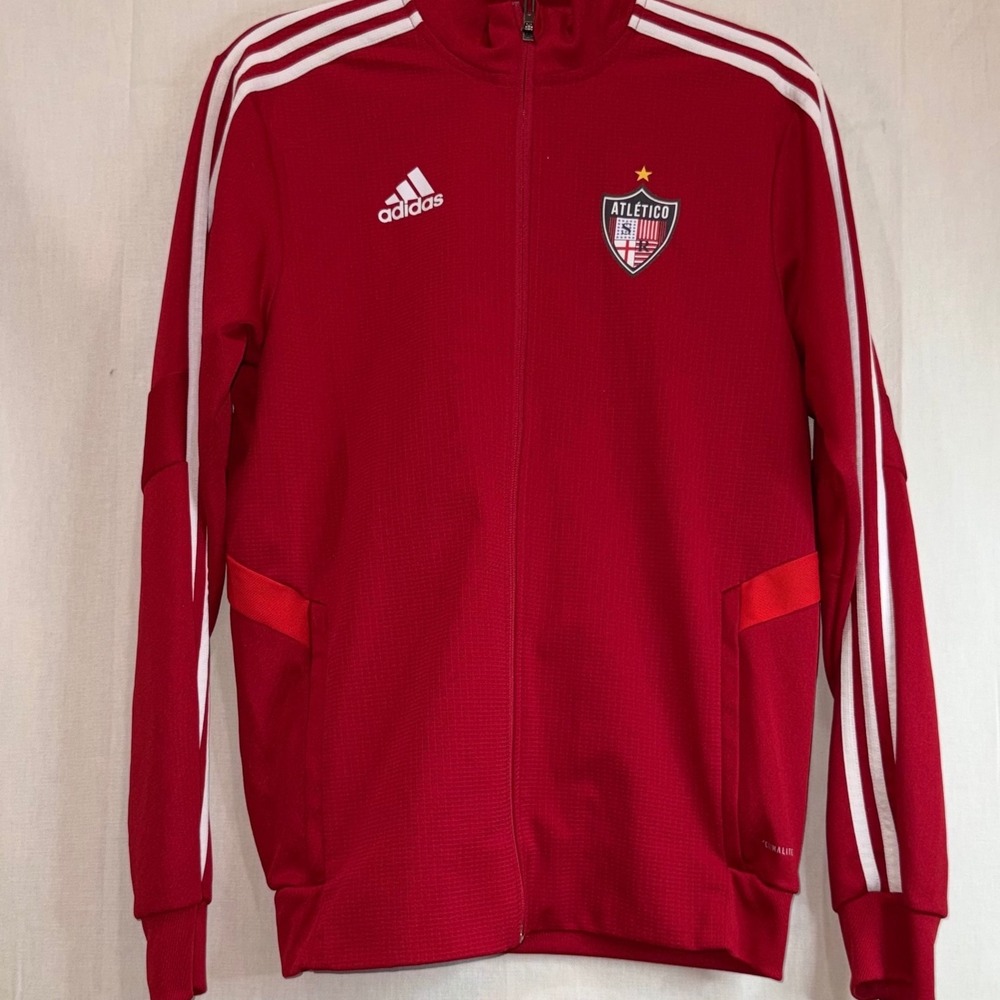 Adidas Atletico Soccer Track Jacket Mens Red‎ Climalite Full Zip Training Top